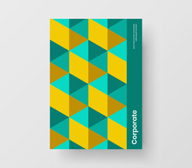 Unique mosaic shapes corporate brochure template. Multicolored booklet A4 design vector concept.