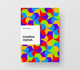 Clean geometric hexagons leaflet template. Creative book cover A4 vector design illustration.