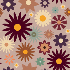 Fototapeta na wymiar Retro Vintage pattern with flowers in 60s style . Vector illustration