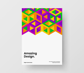 Fototapeta premium Vivid front page A4 design vector illustration. Bright geometric tiles handbill concept.