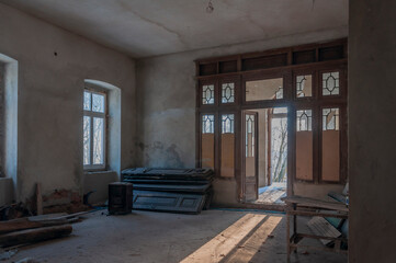 Interior of an abandoned old historic palace mansion in Poland in Central Europe