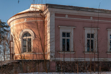 Exterior of an abandoned old historic palace mansion in Poland in Central Europe