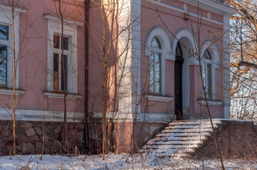 Exterior of an abandoned old historic palace mansion in Poland in Central Europe