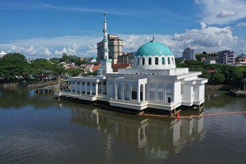 Waterfront landmark in Kota Kuching and Floating mosque of Kuching Sarawak, Borneo