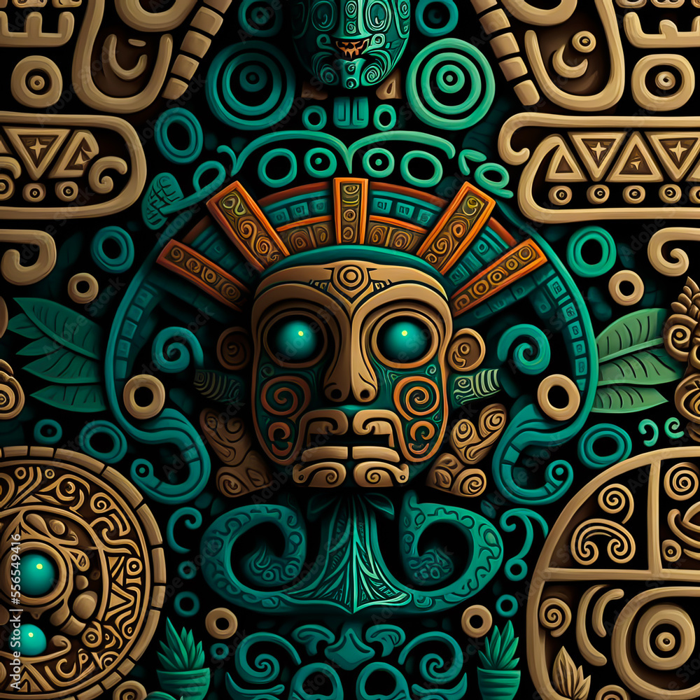 Wall Mural: Stone maya texture Ancien mayan background with face in the ...