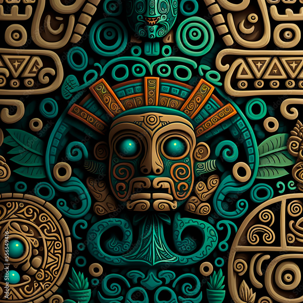 Wall Mural Stone maya texture Ancien mayan background with face in the