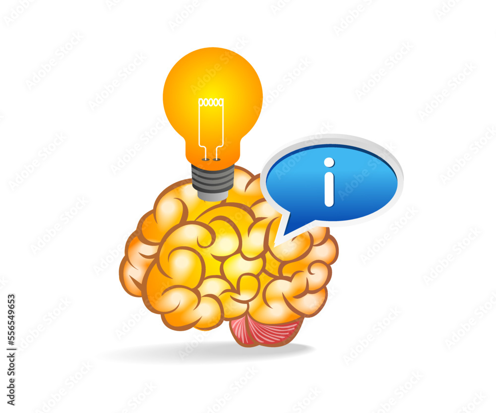 Poster flat isometric 3d illustration of information and ideas in brain