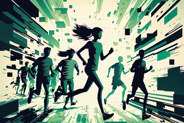 resuming classes in a college or university. For a poster, cover, or banner, use this artwork of kids and students hurrying to their studies. adolescents were shown in the backdrop. Generative AI