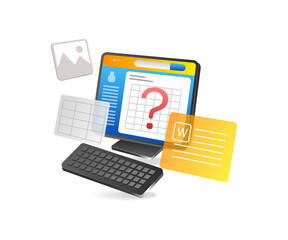 Flat isometric 3d illustration of question mark concept on computer monitor
