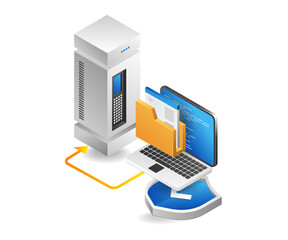 Flat isometric 3d illustration server computer data security concept