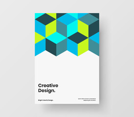 Bright mosaic hexagons booklet template. Isolated pamphlet design vector illustration.