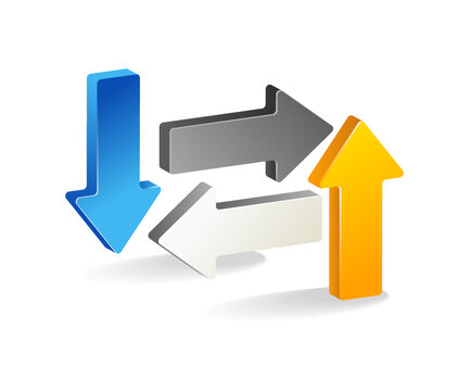 Flat isometric 3d illustration multidirectional arrow concept