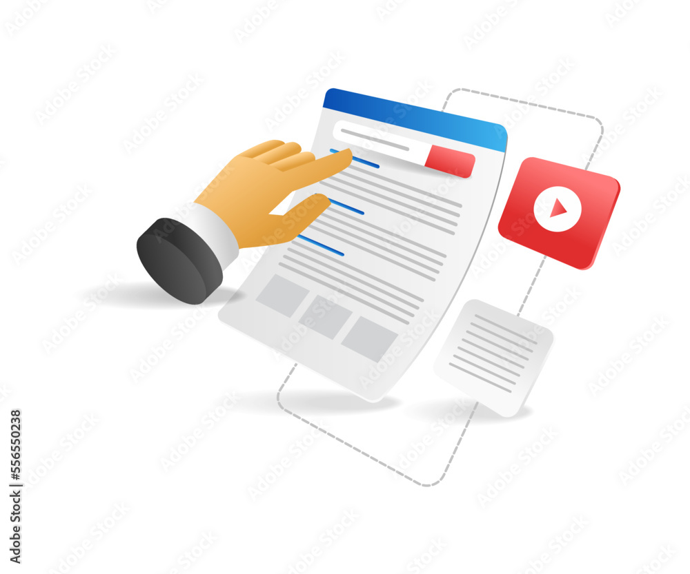 Aufkleber flat isometric 3d illustration entering keywords to search information in search engine