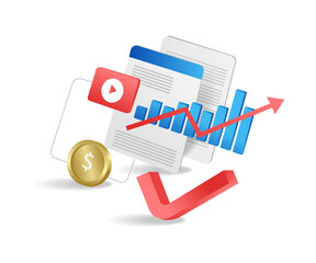 Flat isometric 3d illustration investment business data analyst
