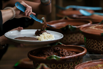 typical clay pot for buffet of traditional mexican food in Mexico