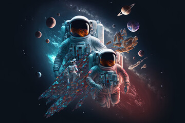 Obraz na płótnie Canvas composition of astronauts in space. Generative AI