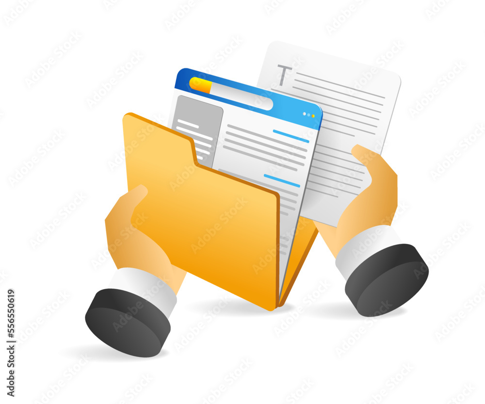 Aufkleber Flat isometric 3d illustration concept of hand taking data from folder