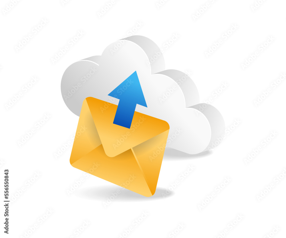 Poster flat isometric 3d illustration concept of sending email data to cloud server