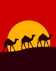 Fototapeta na wymiar Landscape with camels