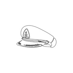 Fototapeta premium Captain's hat in one line drawing style. Sailor cap. Marine outfit. Hand drawn vector illustration.