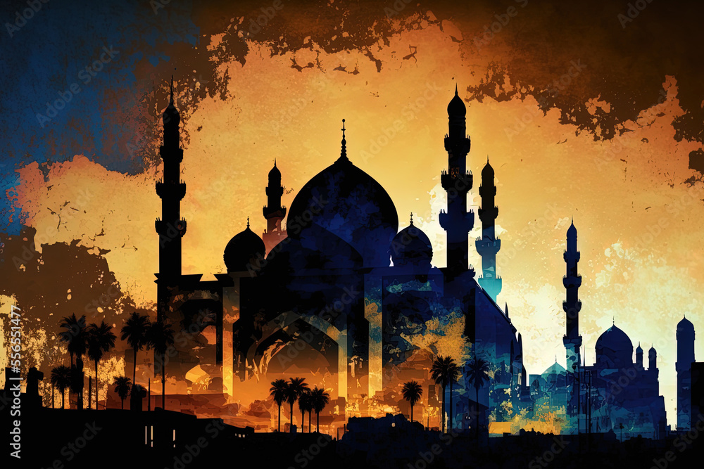 Canvas Prints Sunset at the Sultan Hassan Mosque Madrasa in Cairo, Egypt. Generative AI