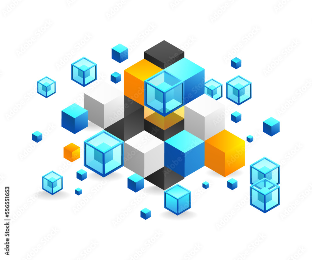 Aufkleber Flat isometric 3d illustration blockchain technology concept abstract background
