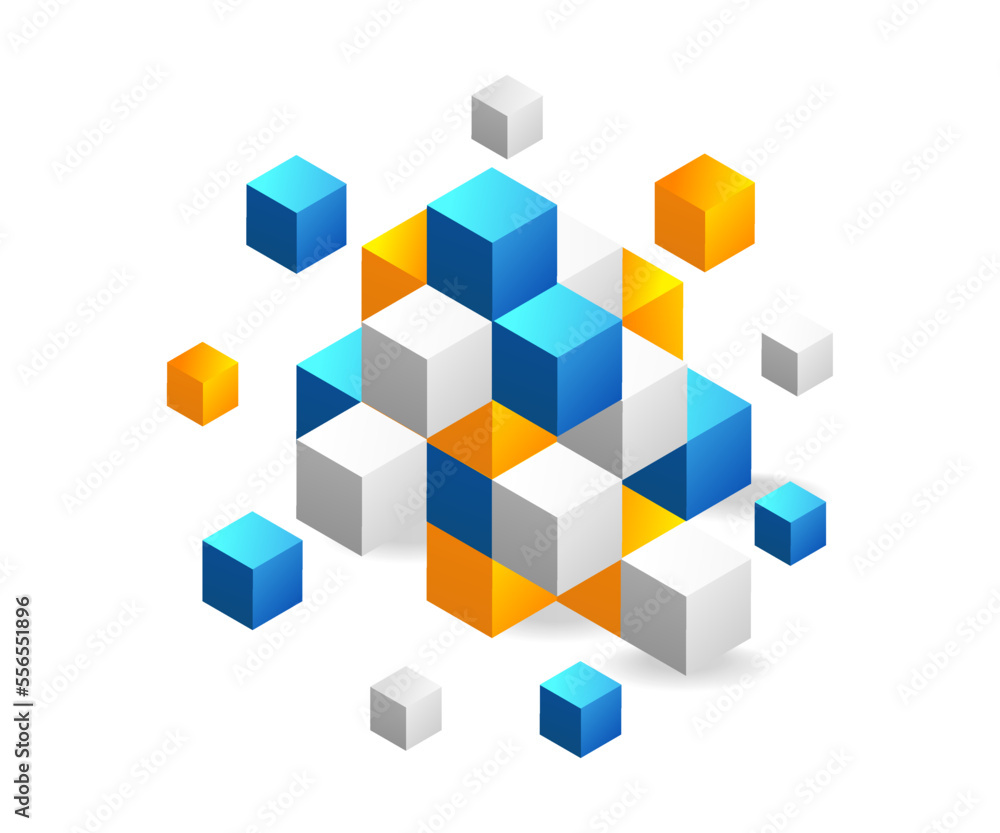 Poster Flat isometric 3d illustration abstract blockchain concept design