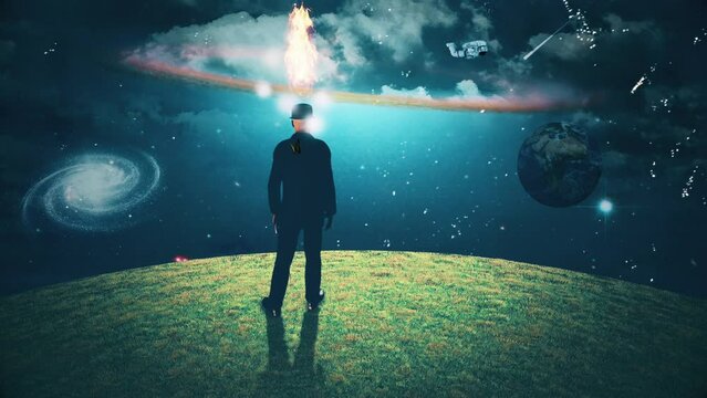 Man in surreal landscape