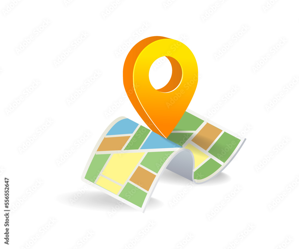 Poster flat isometric 3d illustration concept map and location symbol