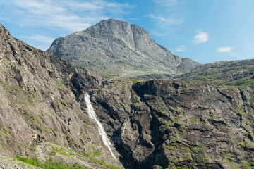 Norway - mountain landscape with waterfall near The Trolls' Path (Trollstigen)