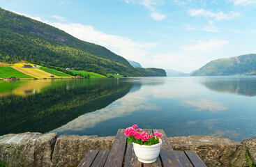 Norwegian fjord sea landscape view, Norway