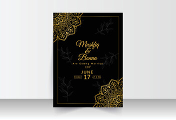  Golden Wedding card with black background and mandala