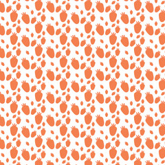 Minimalist strawberry seamless pattern. Doodle, flat, hand drawn texture for wallpaper, textile, fabric, paper. Vector illustration