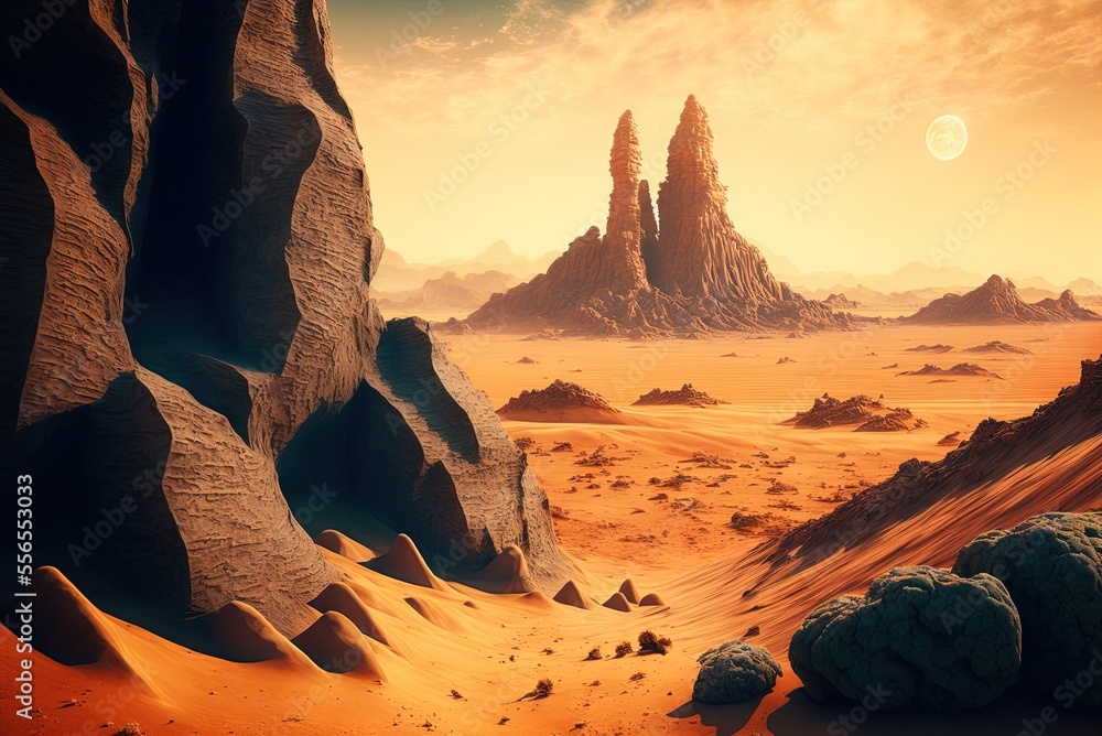 Poster martian desert as a background image. generative ai