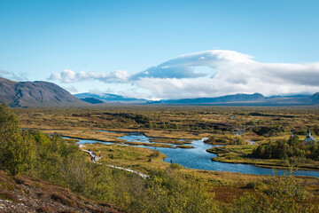 Þingvellir National Park on a sunny day, Iceland