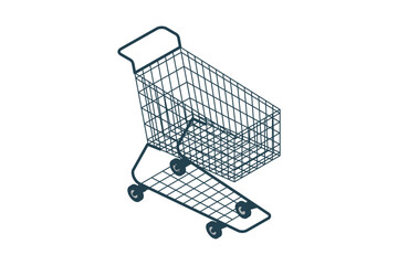 Empty isometric pushcart or shopping cart. Wire pushcart
