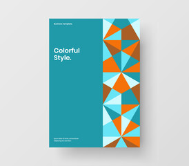 Trendy handbill design vector layout. Colorful geometric hexagons catalog cover illustration.