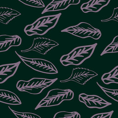  purple leaves pattern on green background