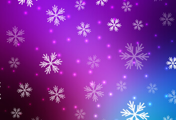 Light Pink, Blue vector background with xmas snowflakes, stars.