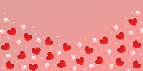 Banner with many hearts on pink background