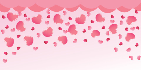 Banner with many hearts on pink background
