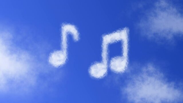 Musical Notes Symbol with Cloud Effects Animation on Cloud Blue Sky