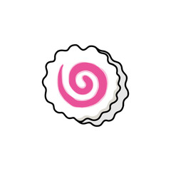 kamaboko Japanese seafood product doodle icon, vector color line illustration