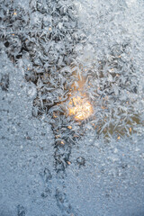 Close up of a frozen window. Finland