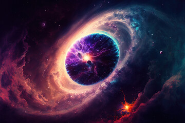 Naklejka premium Deep space, billions of stars, planets, and galaxies, the light from far off stars, and a voyage through the cosmos. Generative AI