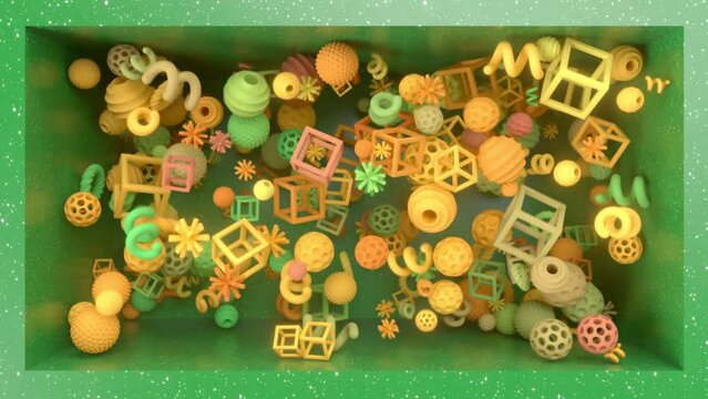 Abstract floating objects colliding with each other. 4K CGI animation. Trendy backgrounds.