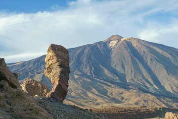 Roques de Garcia stone and Teide mountain volcano landscape view