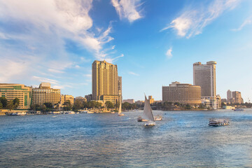 Beautiful view of the Nile embankment in the center of Cairo, Egypt