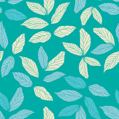 Beautiful colorful leaves pattern design. Good for prints, wrapping, textile, and fabric. Hand-drawn background. Botanic Tile. Surface pattern design.