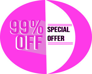 Special sale offer. Discount ad on a pink round sticker. Round emblem of discount for sales. Shopping market poster design. Vector illustration.